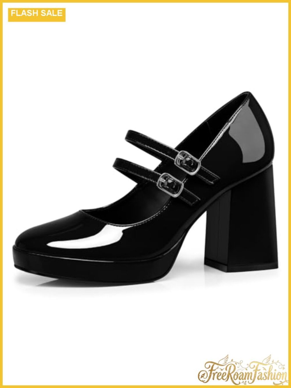 Women's Mary Jane Chunky Heel Closed Toe Block Heel Faux Leather Pumps